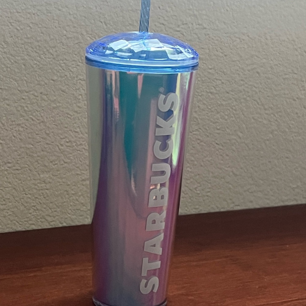 Starbucks Holographic Blue Tumbler with Straw